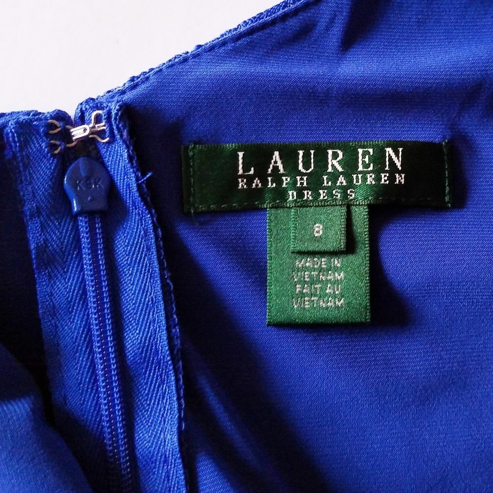 Lauren Ralph Lauren dress blue lace overlay 8 - Picture 6 of 12